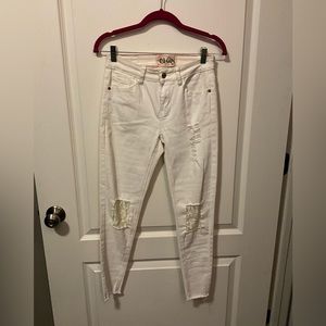L&B Off White Skinny Lace Patch Jeans - Size 4